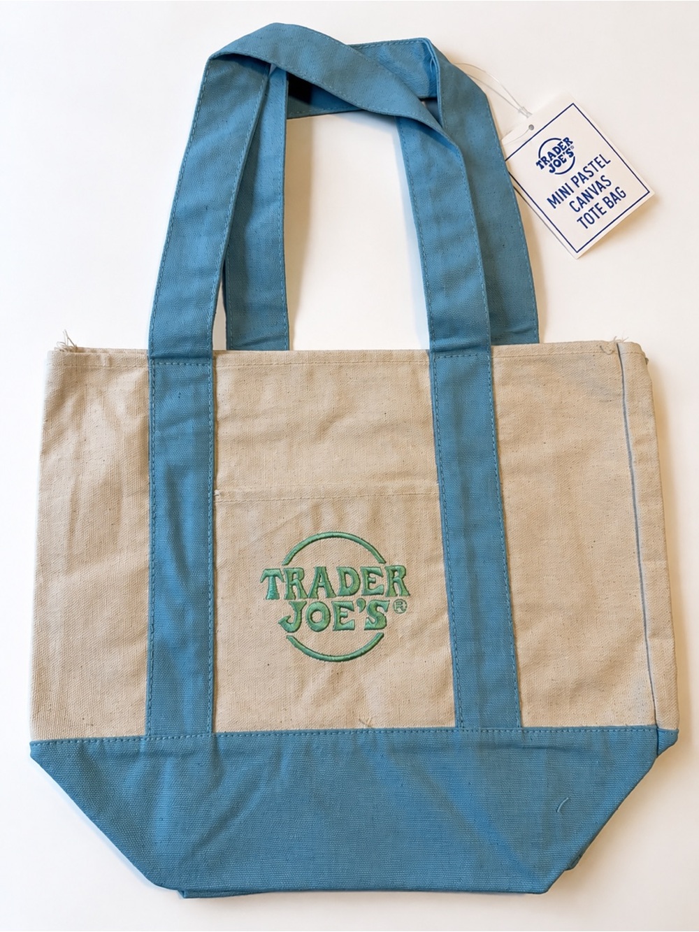 Trader Joe's Beige Canvas Tote with Blue Trim